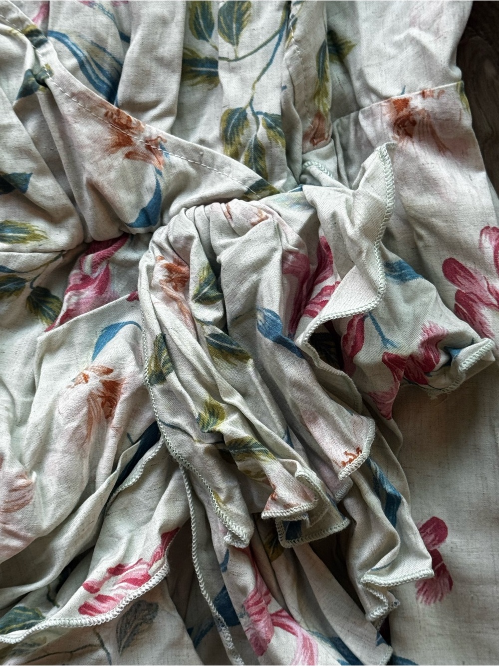 NWT Kiyonna Floral Wrap Maxi Dress in Cream with Pink & Blue Accents size XL - Picture 4 of 9